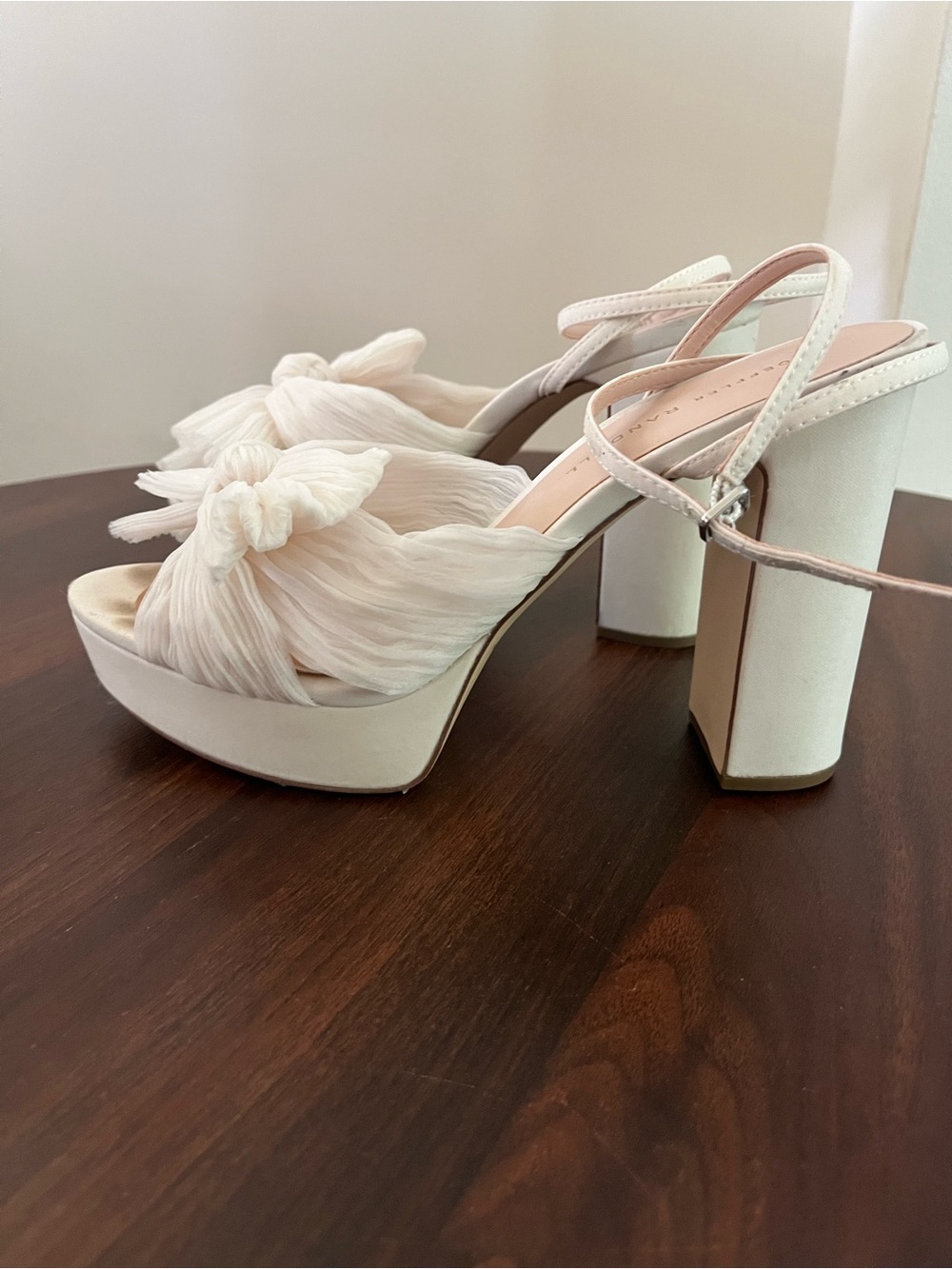 Loeffler Randall Natalia Pleated Bow Platform Sandals White Size 8.5 Wedding - Picture 6 of 12